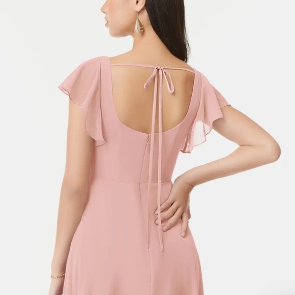 Azazie Bondi Pink Maxi Gown Rosette A-Line Ruffled Chiffon Dress size A6 - Picture 2 of 16